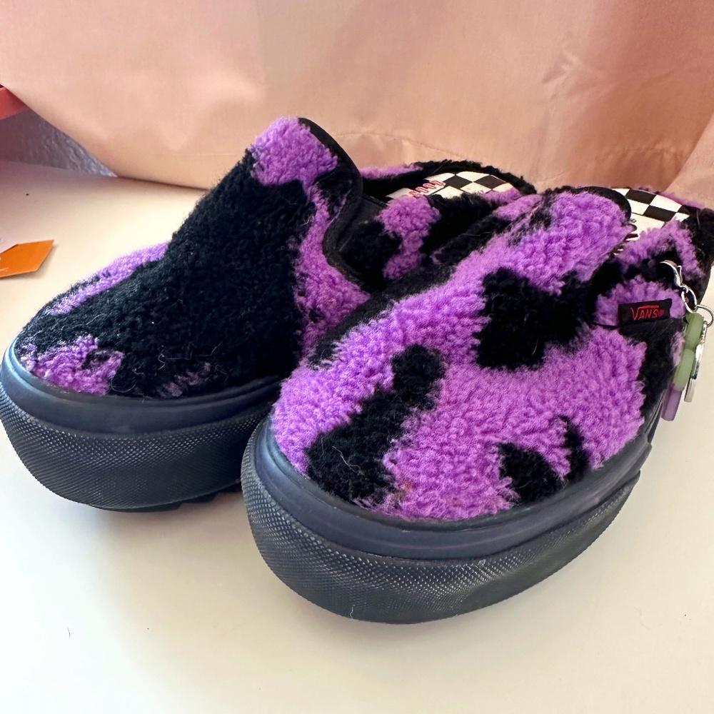 Vans Purple and Black Fuzzy Mules
